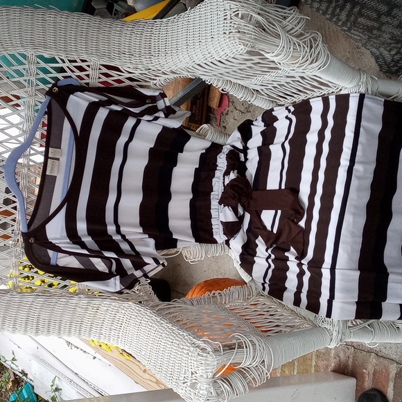 Chico's Collection Cold-shoulder Striped Elastiziedwaist with tie belt Maxidress - Picture 1 of 7